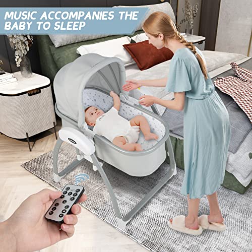Image of INFANS 2 in 1 Smart Electric Baby Rocking Bassinet, Automatic Bedside Crib for Infants, Cradle with Remote Control 5 Speed Natural Sway Timing Function 12 Preset Lullabies for Newborn