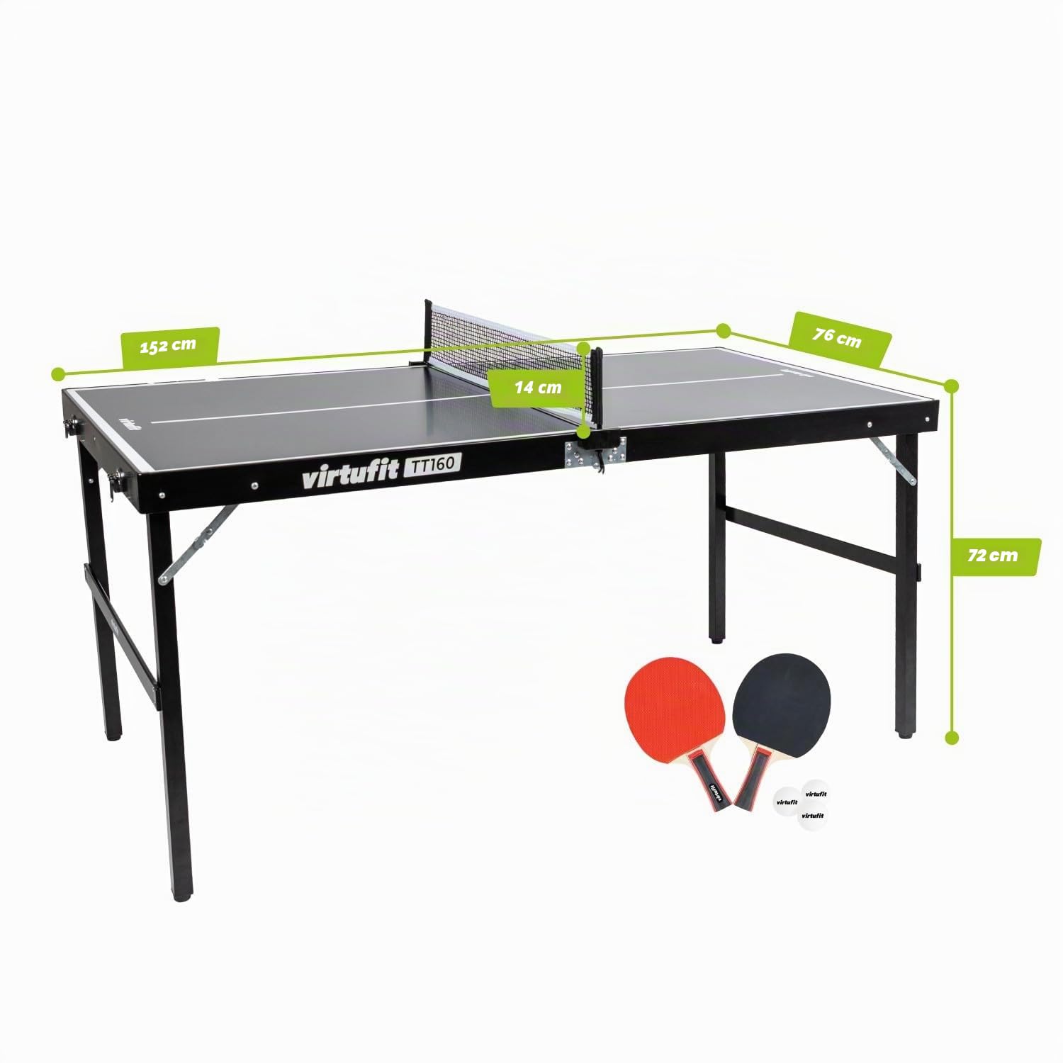 VirtuFit Mini Table de Ping-Pong TT160 - Avec 2 raquettes et 3 balles - Table de ping-pong - Filet inclus