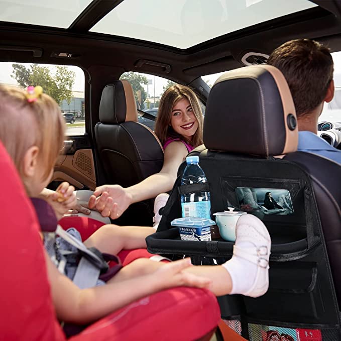 Organizer Sedile Posteriore Auto, Organizer Sedile Auto Bambini con Tavolino Pieghevole,Impermeabile Protezione Sedile Auto Bambini con Tasche, Materiale in Tessuto Oxford, Nero