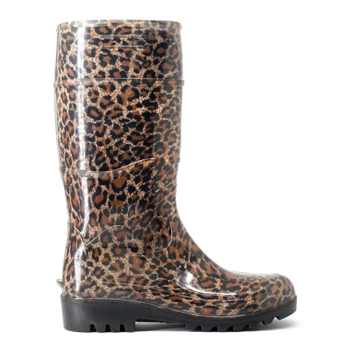 Bota Galocha Feminina Onça Marrom Cano Longo Impermeável Pvc Leve Tigresa