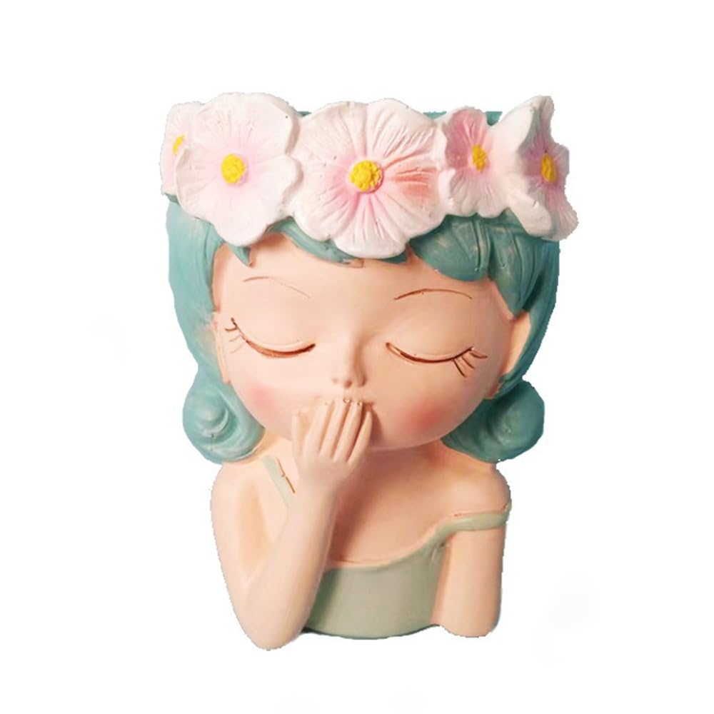 S.A.V.I Flower Fairy Girl Resin Pot - Cute Mint Green Planter with Floral Headband | Ideal Desktop Succulent Pot for Home & Office Decor | Small Size 10x7x7cm (1 Pc) (B0DHH25SL2) Amazon Price History, Amazon Price Tracker