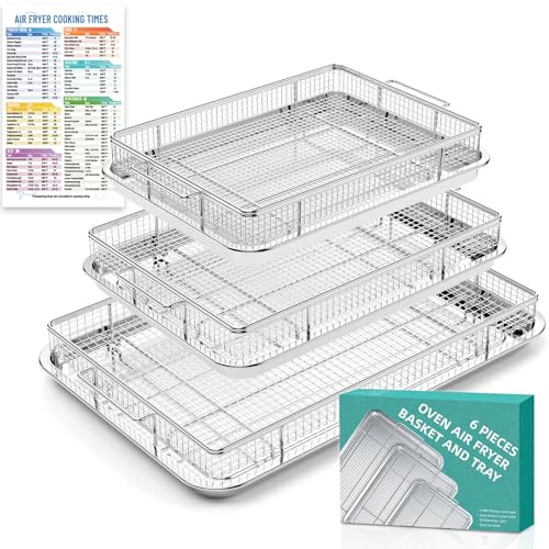 Image of Air Fry Basket for Oven, 25% Thicker, OPENICE 3 Set Oven Air Fryer Basket and Tray with Magnetic Cheat Sheet, Crisper Tray and Pan for Oven with Air Fry Option