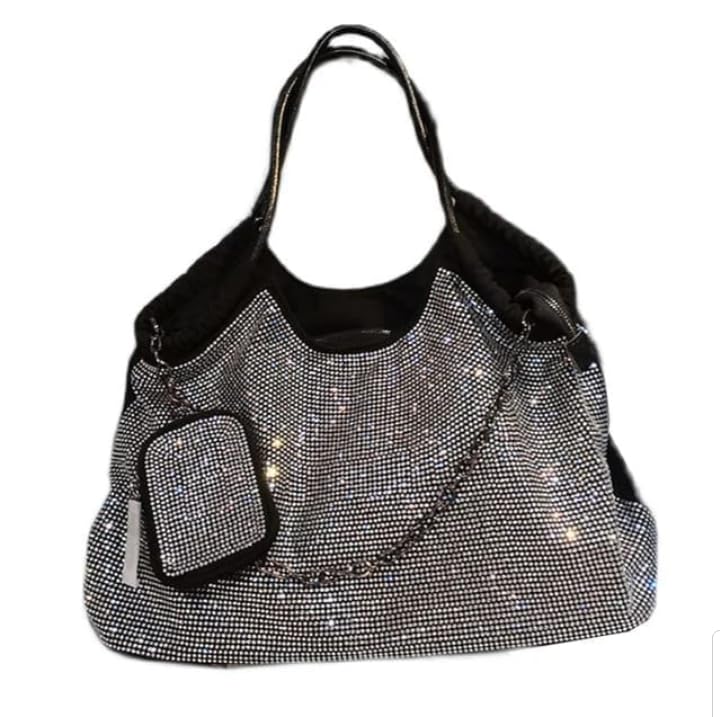 Haya Female Luxuri Designer Shiny Rhinestone Chain Big Capacity Work Laptop Tote Bag Oversized Commuter Weekender Overnight Pouch Bag (Black) (B0CD2FZXNW) Amazon Price History, Amazon Price Tracker