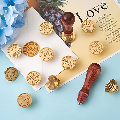 Cheriswelry 14pcs 12 Constellations Wax Seal Stamp Zodiac Signs Stamps with Retro Wooden Handle for Wedding Cards Scrapbook Envelope Decoration Gift Packing 25mm - Image 4