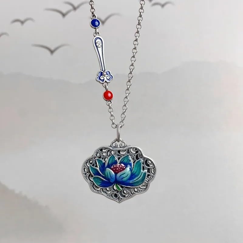 Image of 925 Sterling Silver Lotus Necklace For Women - 14K Gold Filled Lotus Flower Original Pendant Necklaces Lotus Leaf Necklace, Lotus Flower Pendant Necklace, Lotus Flower Necklace