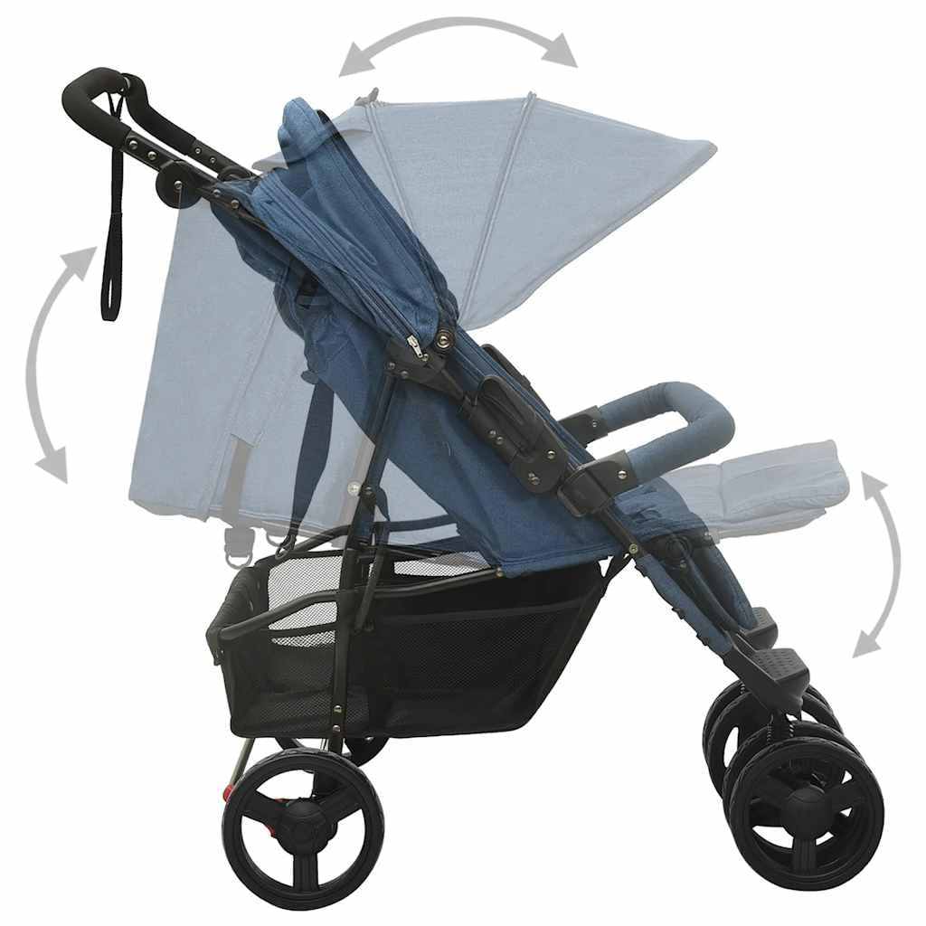 Passeggino gemellare in acciaio con funzione reclinabile, pieghevole e leggero, per neonati e bambini, con tettuccio parasole e sospensioni