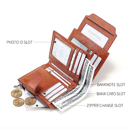 mens buckle, zipper, leather wallet, detachable card, large capacity, multi-functional coin pocket (Yellowish brown)3