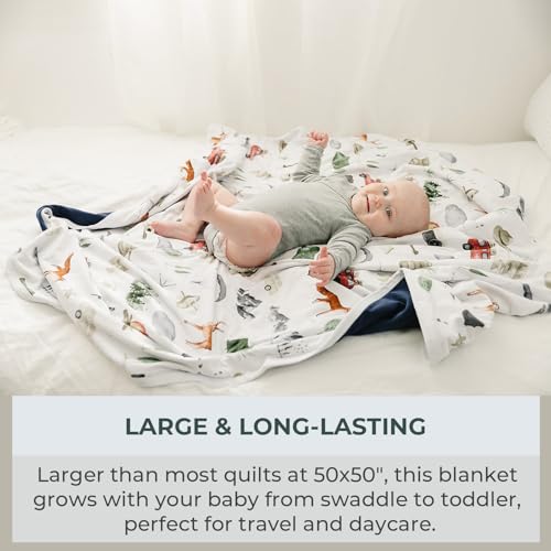 Image of Pobibaby Premium Baby Blanket for Boys - Soft Stretchy Jersey Knit Cotton Quilt for Baby Boy, 3-Layer Crib Blanket and Toddler Blankets for Boys, 50x50 Soft Warm Cozy Nursery Bed Quilts (Explore)