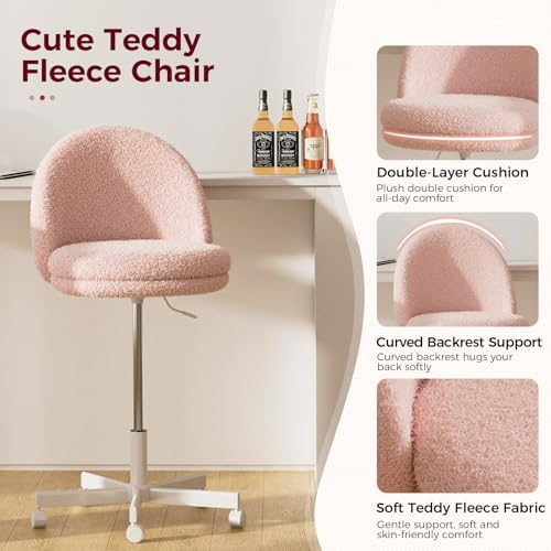 Image of GTPLAYER Velvet Tall Office Chair with Wheels Vanity Chairs with Back, Versatile Height Use: Office to Bar Stools Small Ergonomic Comfy Armlees Computer Desk Chair with Bow Lumbar Pillow for Gift