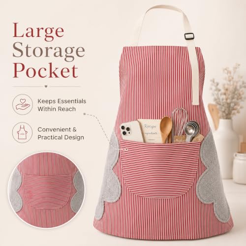 Image of PUJI 1 Pcs Women Kitchen Apron with Hand Wipe Pockts, Big Pocket,Hand-wiping, Waterproof for Cooking Baking,Center Pocket Hand Towel Women and Men (1 Pcs)