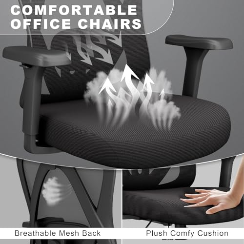 Image of Ergonomic Office Chair with Adjustable Lumbar Support, High Back Mesh Computer Desk Chairs with Armrest and 3D Headrest, 360 Swivel Wheels and Rocking Function, for Home, Office, Black