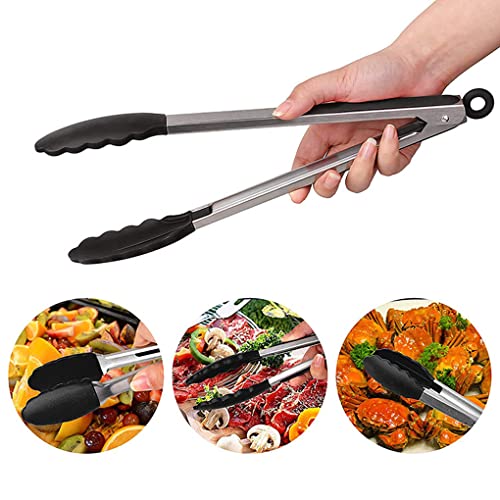 Pinze da Cucina,2 Pezzi Pinze Barbecue Antiscivolo in Acciaio Inox Silicone tongs Utensili da Cucina per Carne,Arrosto,Insalata Nero,9 e 12 Pollici - immagine 5