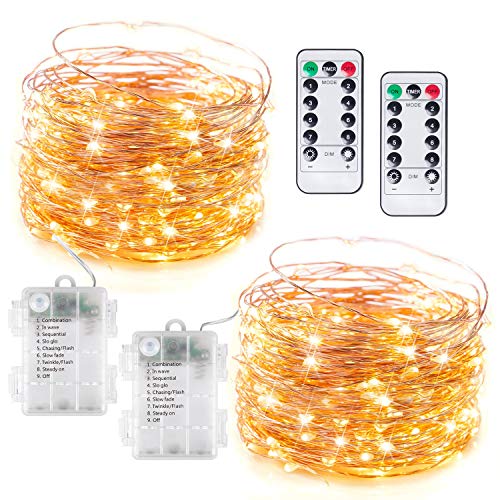 Fairy String Lights Battery Operated, 2 Pack 33Ft 100 LED String Lights