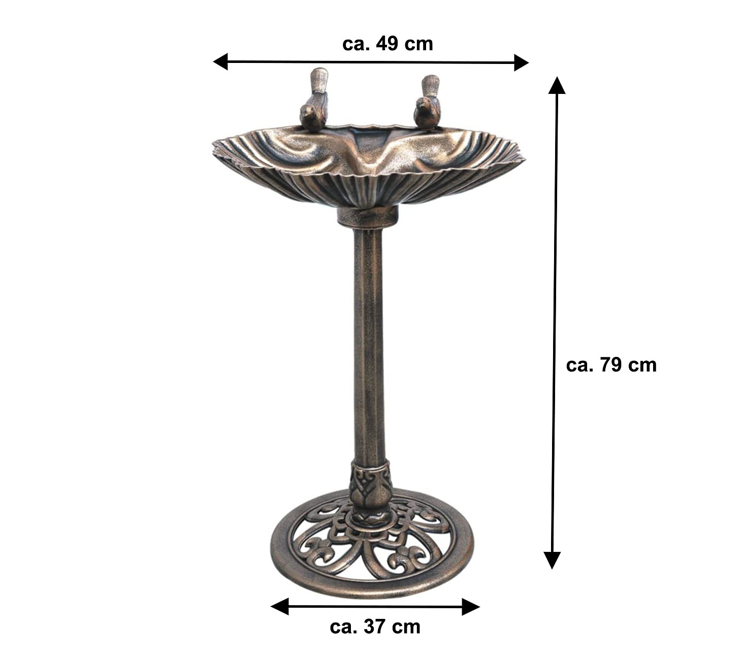 Garten Vogeltränke muschelförmig mit 2 Deko-Vögeln, Vogelbad im Retro-Design, Kunststoff, 3 Heringe für festen Stand, bronzefarben, (BxH) ca. 49 x 79 cm