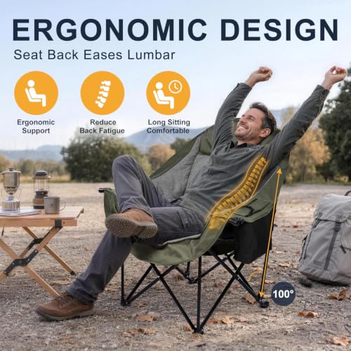 Image of Oversized Camping Chairs for Adult - Heavy Duty Padded Portable Folding Chair XL Collapsible Camp Chair with Cup Holder Cooler Pockets for Outdoor Lawn Beach Sport Fishing Support 500LBS, Green Grey