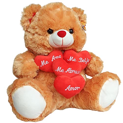 Urso de pel&uacute;cia 4 cora&ccedil;&otilde;es 40cm fizzy (Caramelo)