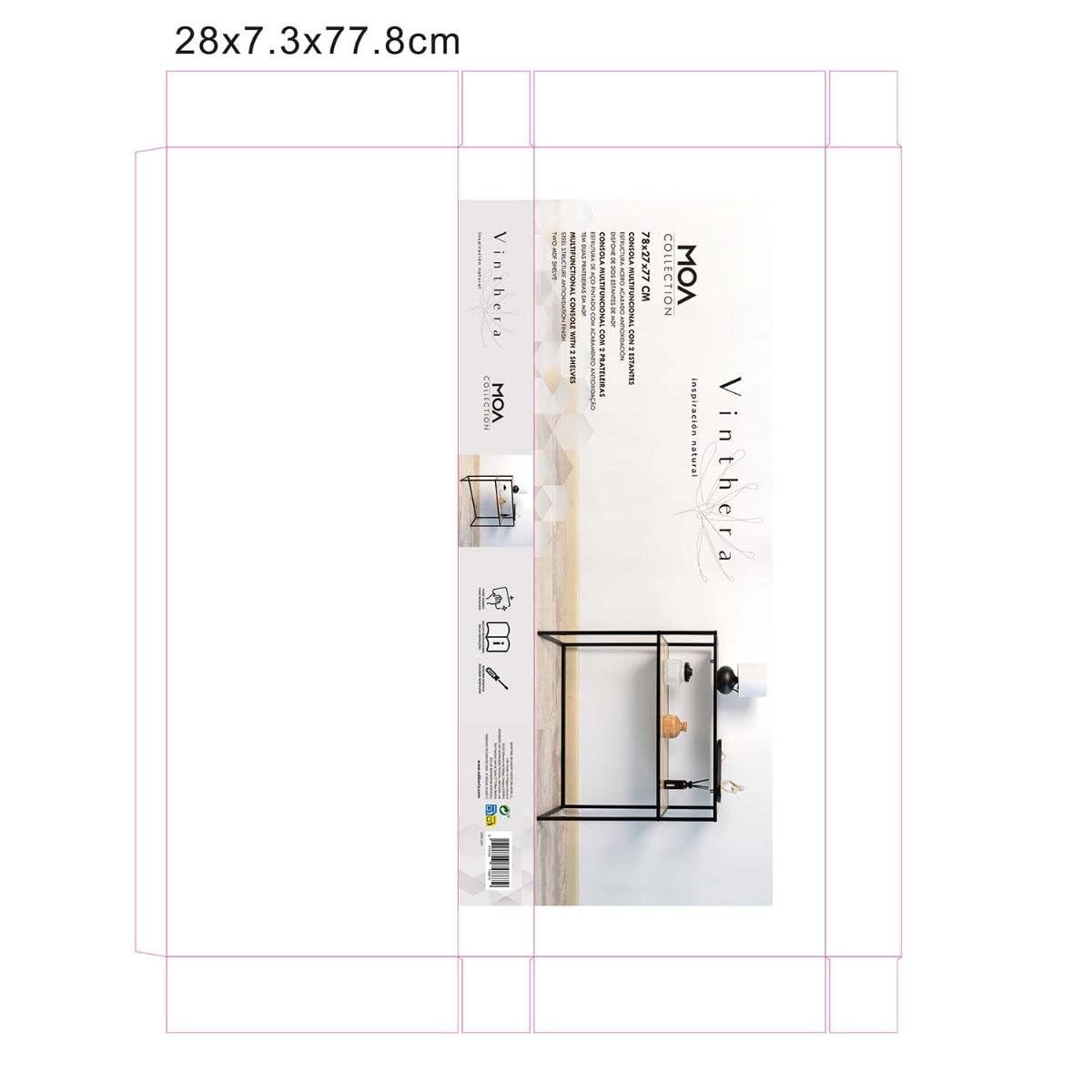 Moa Console Multifonction avec 2 étagères 78 x 27 x 77 cm Fer