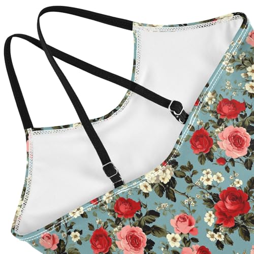 Girls One Piecing Swimsuit Roses Pink Red Kids Bathing Suits Swimming Suits4