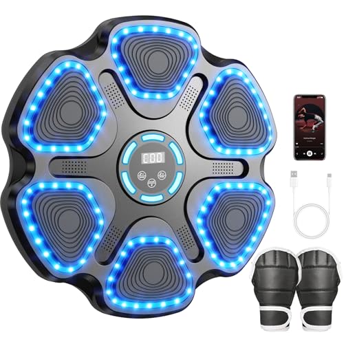 Image of Music Boxing Machine for Kids Adults, Smart Interactive Music Punching Machine with Gloves 11 Modes 9 Speeds Wall Mounted Electronic Boxing Punching Pad for Reaction Training Home Fitness Room Game