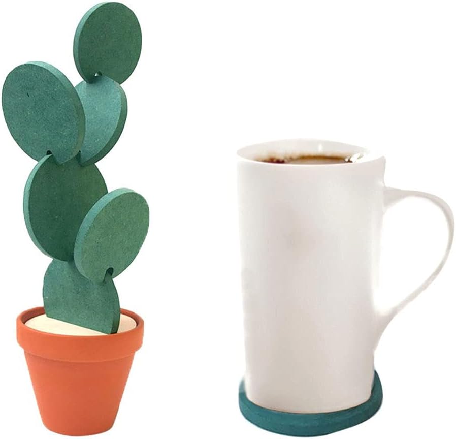 Erik Xian Storage Box WRVCSS coasters for coffee table 6pcs Coaster with Storage Box Cactus Coaster Non-slip Insulation Environmental Protection Cup Holder Home Decoration