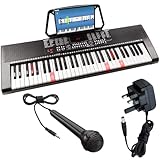 61 KEY LIGHTED KEYBOARD WITH LED SCREEN ADJUSTABLE VOLUME & HEADPHONE JACK: 61 Key lighted piano keyboard features with easy to read LED Screen to display functions and programmed choice, adjustable master volume, accom volume and tempo control accom...