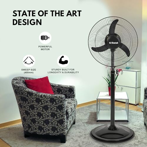 Image of SHATAK 400 MM (16 inch) BULLET TOOFAN HI-SPEED FARATA PEDESTAL FAN (BLACK)