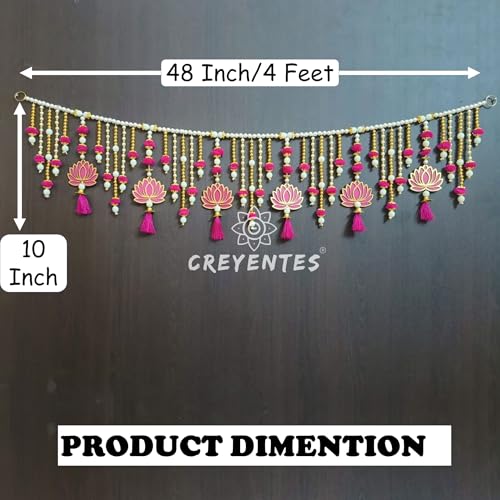 Image of CREYENTES 4 Feet (48 Inch) Toran For Door,Pink Lotus Style Toran, Bandanwar, Wall Hanging For Main Entrance,Door, Stylish & Handmade.