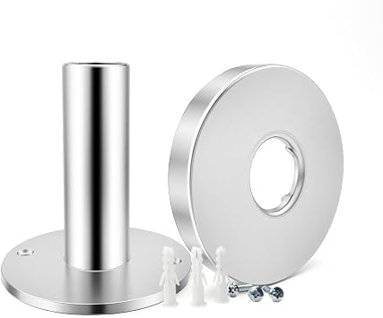 PEX Stub Out Support, Toilet Water Line Cover, 1/2 Inch Chrome Toilet Supply Line Cover with Flange, Fits PEX, Copper, CPVC
