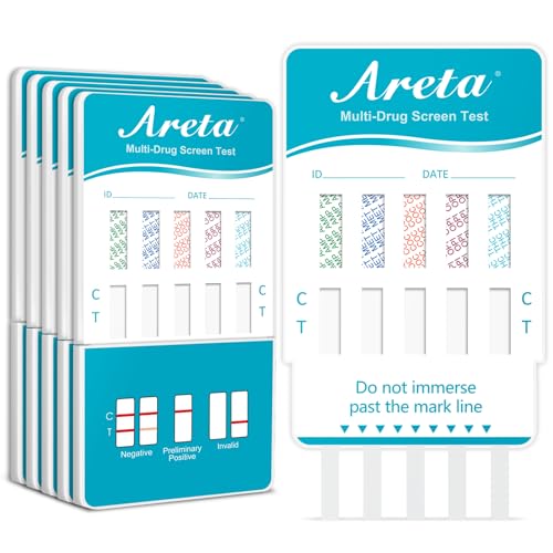 Areta 5 x Drug Testing Kits: 5 Panel Multi Drug Tests for THC COC MET AMP Opiate - Drug Test Kits for Cocaine, Opiates, Methamphetamine, Amphetamines, Cannabis - Rapid Drug Test Dip Cards Home Use Areta 5 x Drug Testing Kits: 5 Panel Multi Drug Tests for THC COC MET AMP Opiate - Drug Test Kits for Cocaine, Opiates, Methamphetamine, Amphetamines, Cannabis - Rapid Drug Test Dip Cards Home Use