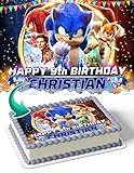 CAKECERY Sonic the Hedgehog II 2022 Edible Cake Image Topper Personalized Birthday Cake Banner 1/4 Sheet