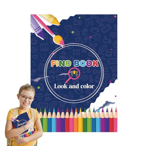 YNPQTDS Libro para colorear para niños para buscar y colorear | Dibujos animados para colorear Relajación Para Adolescentes - Juego de búsqueda compacto Juego de colores para viajes en casa Biblioteca