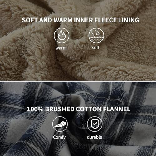 Image of Men's Sherpa Cotton Flannel Shirt Jacket Plaid Button Coat Pocket