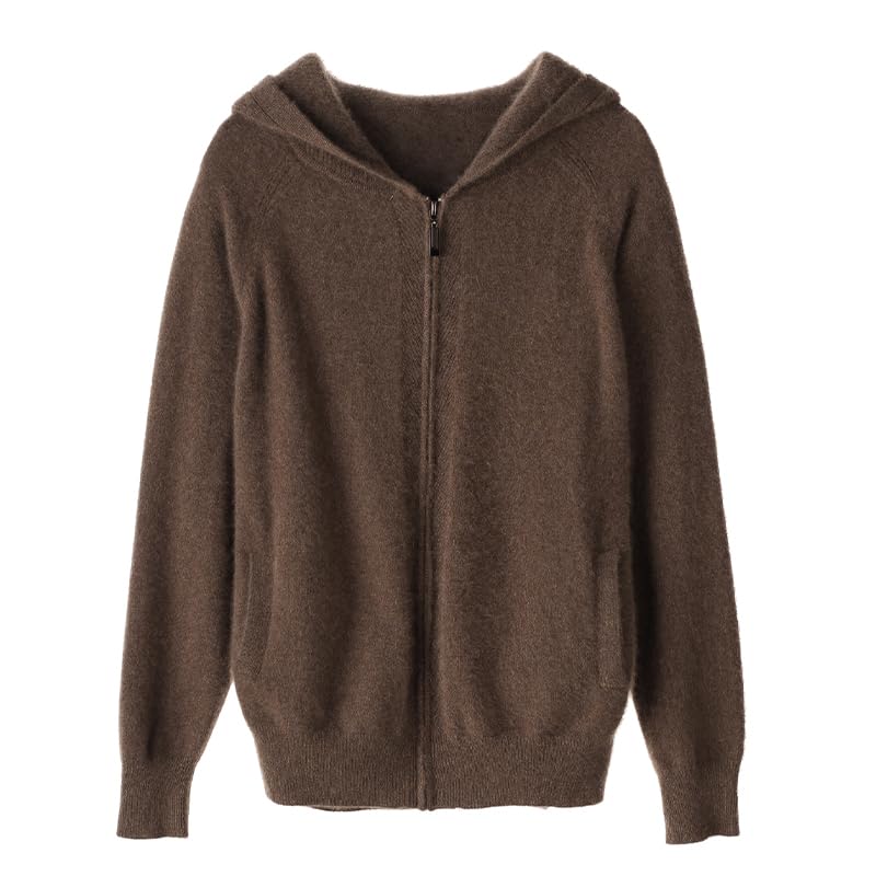 Image of Women's Fall and Winter 100% Cashmere Zipper Open Long Sleeve Hoodie