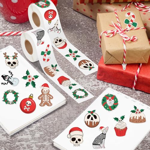 Image of Horror Christmas Roll Sticker - 1000 Pcs Spooky Santa Scary Xmas Stickers Rolls, 16 Designs for Water Bottles, Laptops, Party Decor, Unique Festive Gift for Halloween and Holiday Lovers