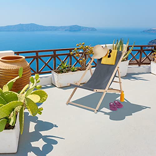 Relaxdays Liegestuhl Holz, Holz Strandliege mit Stoffbezug, klappbar & verstellbar, für Garten, Strand & Balkon, beige
