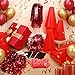 Teyva Daily 12 Set Team Spirit Accessories for Cheerleading Cheer Megaphone Pom Poms and We're #1 Fan Foam Finger Cheerleader Gifts for Sports Events Football Baseball Cheering Supplies(Red)