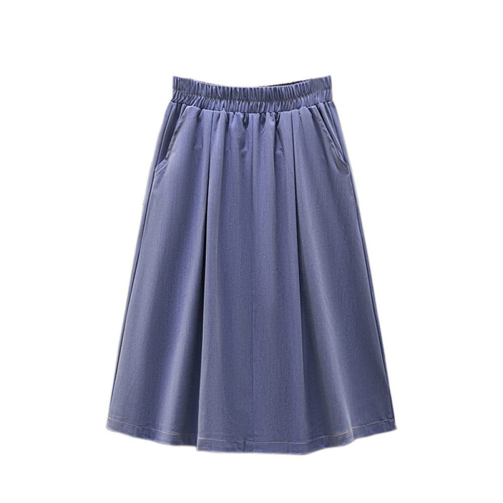 Gonna Donna,Gonna Longuette da Donna Gonna A Ombrello in Denim Plissettato A Vita Alta Elastica Blu con Tasca Plus Size Gonne Lunghe Casual A Trapezio A Trapezio per Ragazze Signore,XL