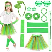 ViEinkaufen 80s Fancy Dress for Girls,90s Kids Neon Fancy Dress Set Kids Tutu Leg Warmers Fishnet Gloves Sunglasses Earrings Necklace Headband Scrunchies Neon Party Accessories