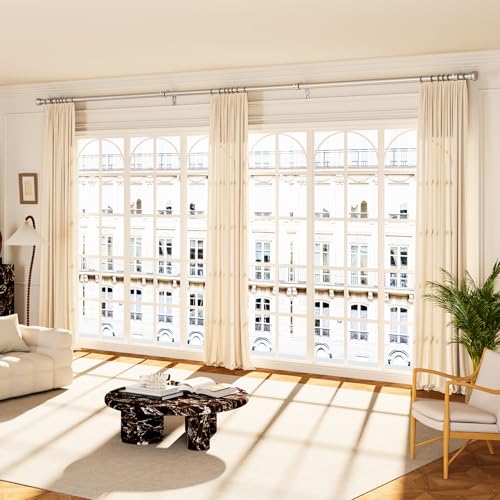 Image of YaFex Curtain Rods 32-170 Inch, Heavy Duty 1 Inch Adjustable Curtain Rod for Windows, Silver Extra Long Window Treatment Rods, Modern Design, Easy Installation
