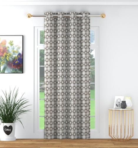Image of Woah Geometric Pattern Grommet Curtains, 5 Feet for Living Room Bedroom|Geometric Pattern Faux Silk Room Darkening Door Curtains 4x7 feet (Brown, 5 Feet Pack of 1)