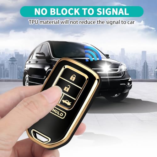 Image of MILD EAST for Honda Key Fob Cover with Keychain, Car Key Case Shell for Honda Accord Civic Pilot Passport CRV 5 Buttons (Gold-Black)
