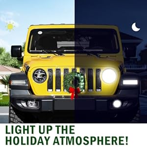 Moveland led car wreath with red bow 11 artificial wreath for car grill 12v plug in wreath lighting christmas car decoration for golf carts jeeps trucks suvs  urban country home decor