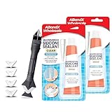 2x Clear Silicone Sealant 70g Transparent Waterproof Bathroom & Kitchen Sealant with 5 in 1 Metal Caulking Scraper Smoothing and Edge Trimming Tool Set for Bath Sink Tiles Shower Repair