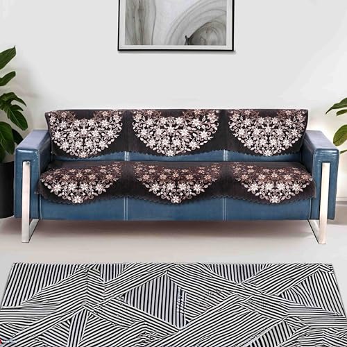 Image of Premium Chenille Woven Anti-Slip 3 Seater Sofa Cover | L-Shape Sofa Seat Protector for Living Room | Durable & Stylish Slipcover - Brown Phoolkari
