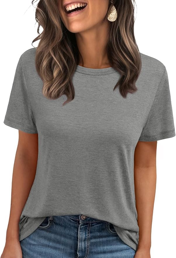 Cuptacc Tshirt Damen Sommer Basic Shirt Oberteile Damen Rundhals Kurzarm Einfarbig Casual Top