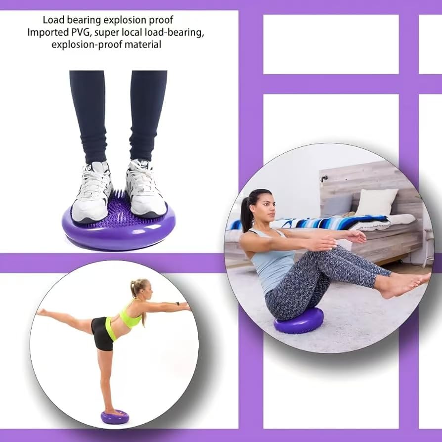 Erwachsene Balancekissen Ballsitzkissen mit Luftpumpe, Durchmesser 33cm Balance Training Yoga Matte Massage Board Physiokissen für Core, Koordination, Fitness Rückentraining Pad (Lila)