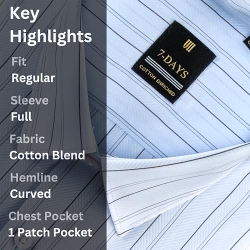 Image of 7-DAYS Men's Premium Striped Formal Shirt - Cotton Rich, Regular Fit, Full Sleeve, with Pocket, Wrinkle Resistant - Stylish Office & Everyday Wear.
