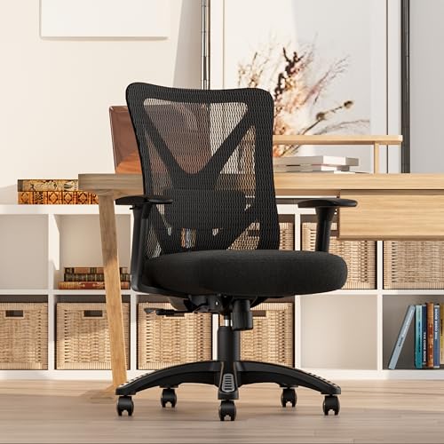 Image of Ergonomic Office Chair, Mesh Computer Desk Chairs with Adjustable Lumbar Support, 3D Armrests, Tilt Function, Comfy Wide Seat, Executive Work Task Chair for Company and Home (Sponge Cushion)