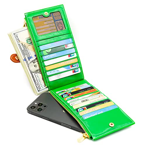 ANDOILT Women's Genuine Leather Wallet RFID Blocking Credit Card Holder Zipper Purse Cell Phone Handbag2