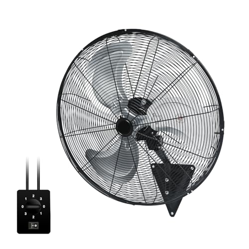 Image of AZOUTDOOR 24 inch Wall Mount Fan, 8850 CFM High Velocity Industrial Wall Fan with 3-Speed Setting, 120 Oscillating Mounted Fans for Warehouse, Workshop, Garage, Patios, Commercial Use ETL Listed, Black